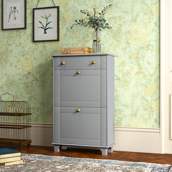 HOMCOM Sapateira Móvel Sapateira Estreita com 2 Portas e 1 Gaveta para 8 Pares de Sapatos 60x23,5x98,5 cm Cinzento - Image 2