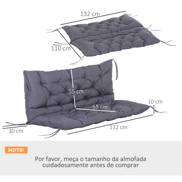 Outsunny Almofada para Banco com Encosto 120x110x12cm Almofada de Banco de 2 Lugares para Jardim Terraço Balcão Exterior Cinza - Image 3