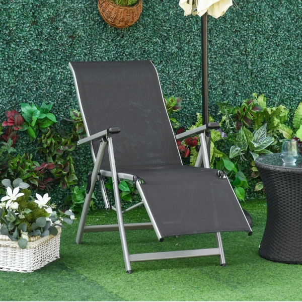 Outsunny Espreguiçadeira dobrável para jardim Cadeira ajustável de 10 posições com encosto alto e apoio para pés Carga máx. 150 kg 78x58x110 cm Preto - Image 2