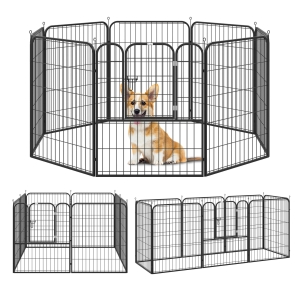 PawHut Parque para animais de estimação com 8 Varas Dobrável com Porta e Dupla Trava 79x100cm Preto