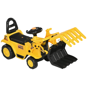 HOMCOM Carro Andador Escavadora Infantil com Pá Móvel Assento com Armazenamento Oculto e Buzina 83x27x39cm Amarelo