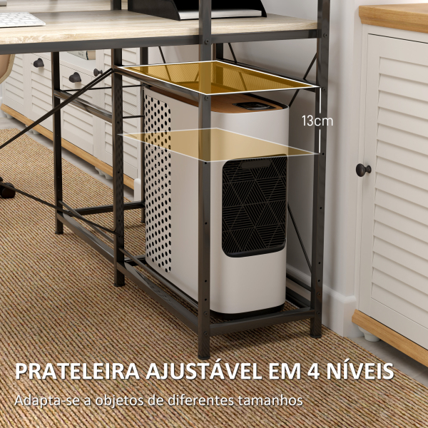 HOMCOM Secretária com Prateleira Reversível Estilo Industrial com Estrutura em Aço para Escritório 110x53x115,5 cm Carvalho e Preto - Image 5