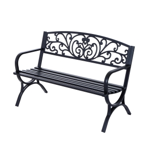 Outsunny Banco de jardim de 2 lugares Banco de terraço de ferro com design clássico 127x60x85cm Preto