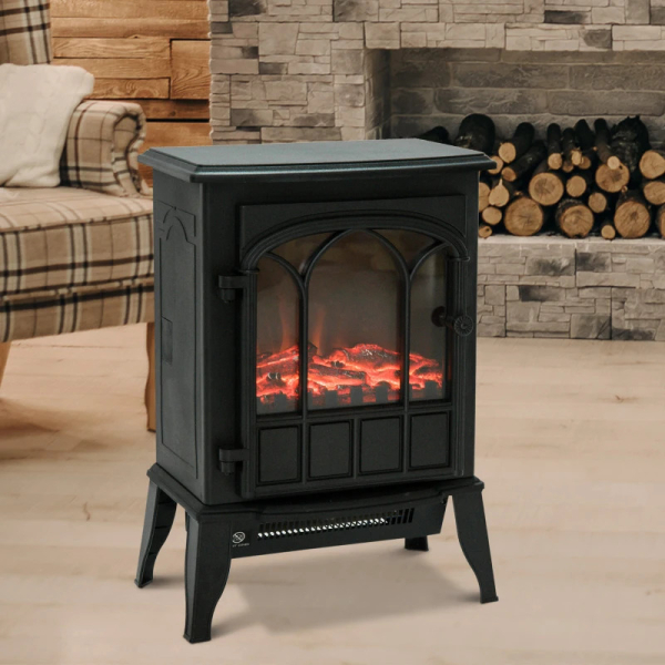 HOMCOM Lareira Elétrica Portátil 1000/2000W com Efeito de Chama Realista e Proteção Contra Superaquecimento 41,5x28x54 Preto - Image 2