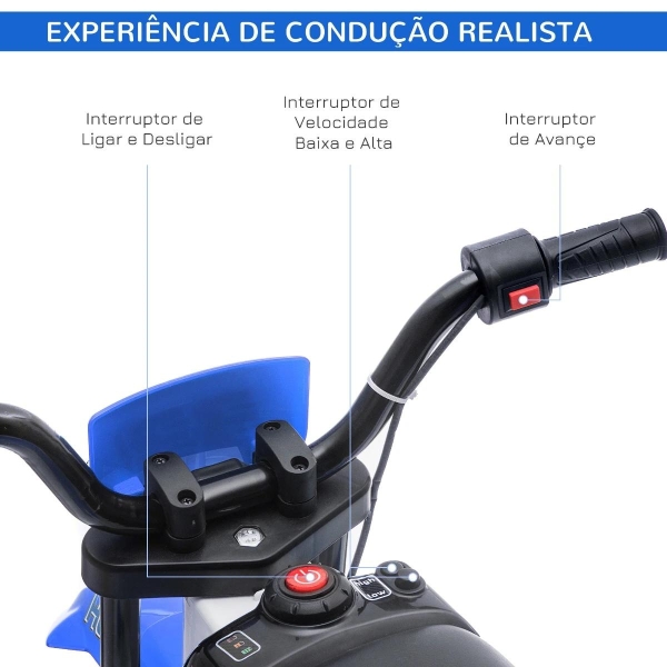 HOMCOM Mota Elétrica para Crianças acima de 3 Anos 12V Mota de Brinquedo Infantil com 2 Rodas de Equilíbrio Velocidade Máx. 8km/h Arranque Suave 106,5x51,5x68cm Azul - Image 5
