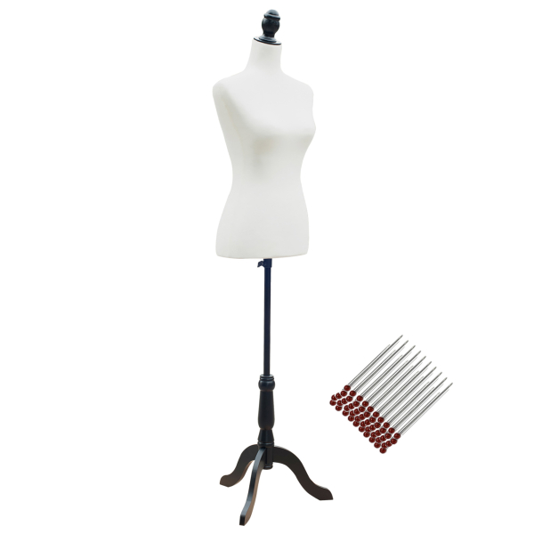 HOMCOM Manequim de Costura Feminino Manequim de Costura Ajustável a 130-168 cm com Tripé de Madeira Branco