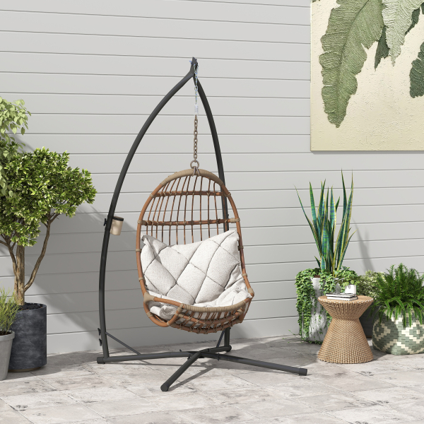 Outsunny Suporte para Cadeira Suspensa com Estrutura de Aço e Suporte para Copos Suporte para Cadeira de Baloiço 105x105x215 cm Preto - Image 2