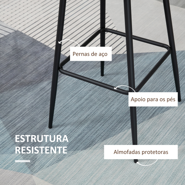HOMCOM Conjunto de 2 Bancos Altos Estofados em PU com Encosto Alto Pés de Aço e Apoio para os Pés 50x47,5x102,5cm Marrom - Image 6