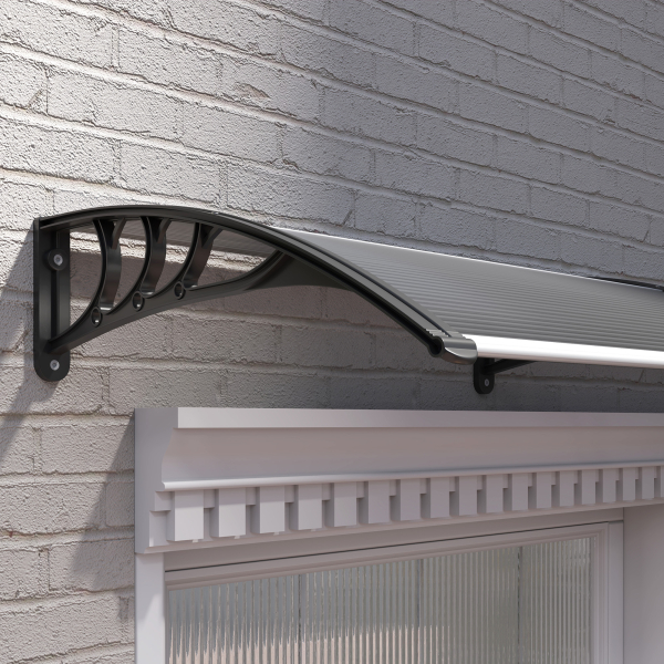 Outsunny Marquise para Portas e Janelas 196x75x23 cm Marquise de Proteção contra Sol e Chuva com Cobertura de Policarbonato Preto - Image 7