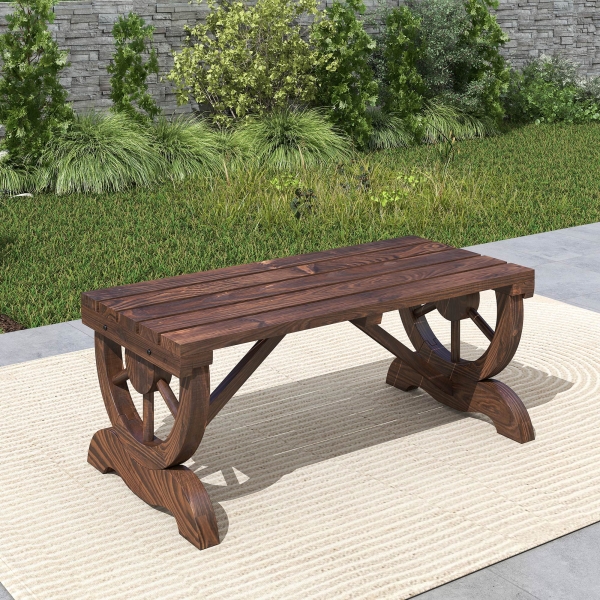 Outsunny Banco de Jardim de 2 Lugares Banco de Madeira com Rodas Decorativas Rústico Capacidade 250 kg 98x50x39,5 cm Castanho Rústico - Image 8