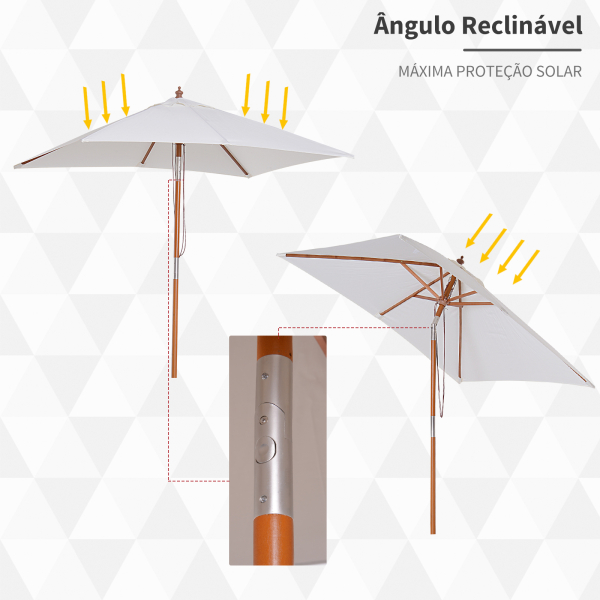 Outsunny Chapéu de Sol de Jardim 200x150x230cm Chapéu de Sol Retangular Inclinável com Polia Duplo Teto e Mastro Desmontável de Madeira para Terraço Pátio Creme - Image 4
