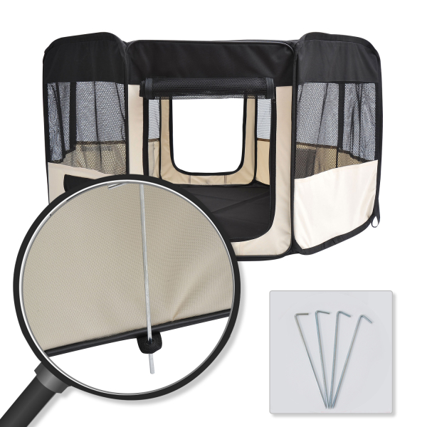 PawHut Parque para Animais de Estimação Dobrável com 2 Portas e Almofada Tecido Oxford Ø114x58 cm Preto e Creme - Image 8