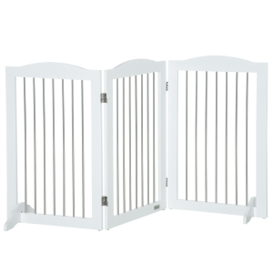 PawHut Barreira de Segurança para Cães Barreira de Segurança para Escadas e Portas Dobrável com Suporte de Pé 154x30x80cm Branco