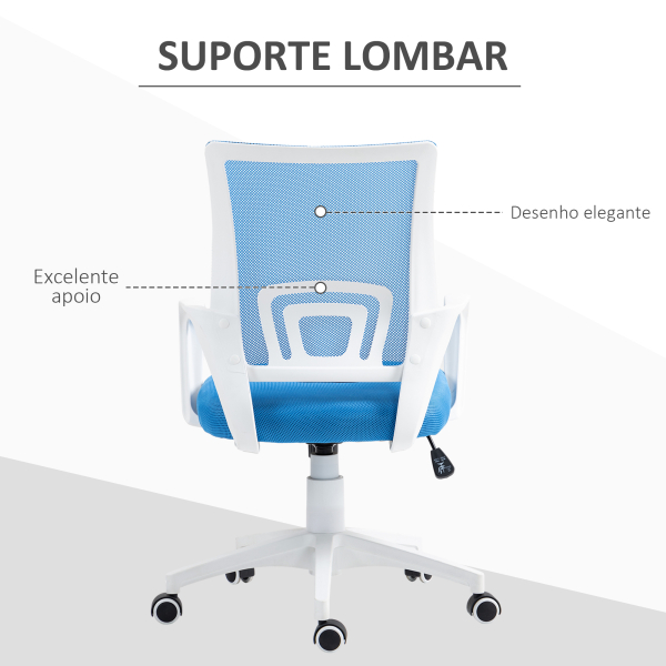 HOMCOM Cadeira de Escritório de Malha Giratória com Altura Ajustável Função Basculante e Apoio para os Braços 57x55x89-109 cm Azul - Image 6