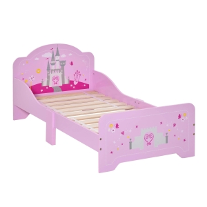 HOMCOM Cama Infantil acima de 3 Anos Cama para Crianças de Madeira com Barreira de Proteção Carga Máx. 50kg 143x73x60cm Rosa