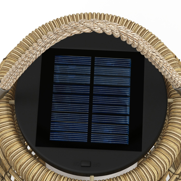 Outsunny Lanterna Decorativa de Vime Lanterna Solar de Exterior com Painel Solar Luzes LED Ligação Automática Ø18x37 cm Preto e Areia - Image 7
