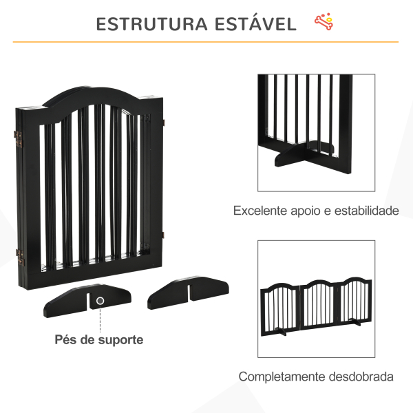 PawHut Barreira de Segurança Dobrável para Cães Pequenos com 3 Painéis e 2 Suportes 154,5x29,5x61 cm Preto - Image 7