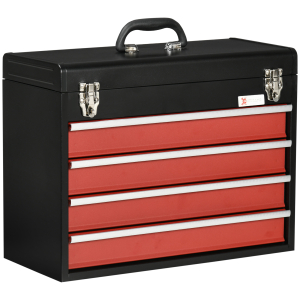 DURHAND Caixa de Ferramentas de Aço com 4 Gavetas Fechaduras Metálicas Mala de Ferramentas Portátil 51x22x39,5 Preto e Vermelho