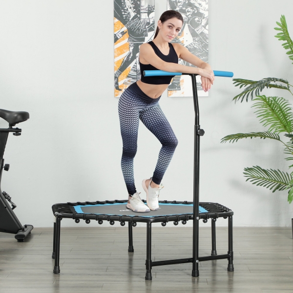 SPORTNOW Trampolim Fitness 114x114x132 cm com Guiador Ajustável em 3 Níveis Estrutura de Aço para Treino de Perna Corpo Azul - Image 2