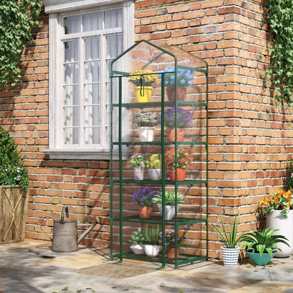 Outsunny Estufa de Jardim Vertical 69x49x193cm com 5 Prateleiras Estufa para Plantas e Cultivos com Cobertura Transparente e Verde de PVC e Aço Preto - Image 2