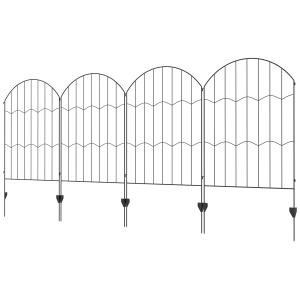 Outsunny Cerca de Jardim com 4 Painéis 88x110 cm Cercas Decorativas de Exterior de Aço com Ângulo Ajustável para Pátio Preto
