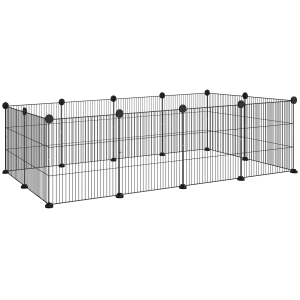 PawHut Recinto de Metal para Animais de Estimação Recinto Metálico com 12 Painéis para Pequenos Animais DIY 140x70x35 cm Preto