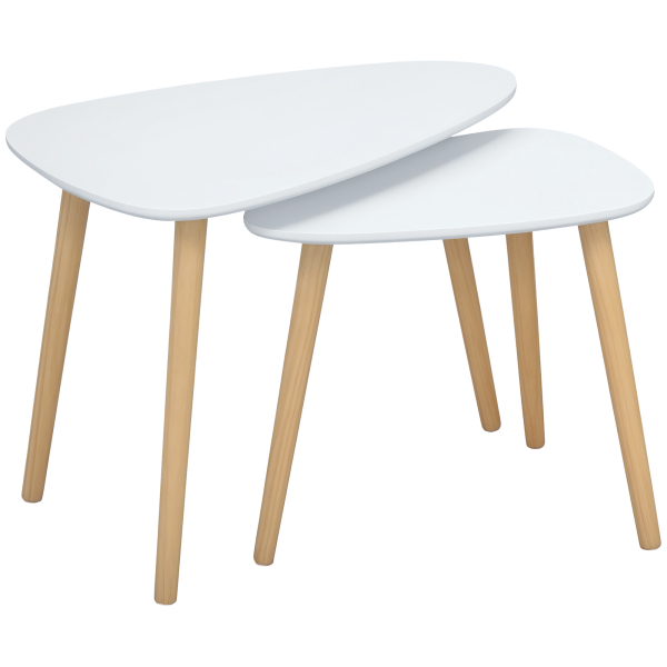 HOMCOM Conjunto de 2 Mesas Auxiliares com Pés de Madeira Mesas de Café 59,5x39,5x45cm e 44,5x28,5x40cm Branco - Image 9