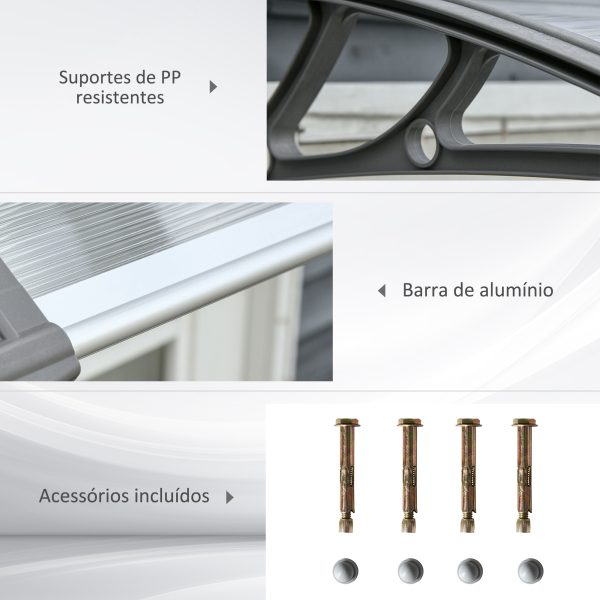 Outsunny Marquise de Proteção 110x60cm Marquise Exterior para Portas e Janelas contra o Sol e Chuva com Suporte de PP Policarbonato Cinza - Image 5