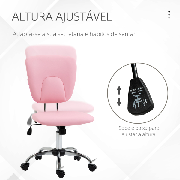 Vinsetto Cadeira de Escritório Giratória de Couro PU com Altura Ajustável e Função Basculante 50x54x87,5-96,5 cm Rosa - Image 4