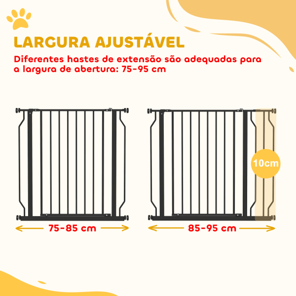 PawHut Barreira de Segurança para Cães Extensível para Escadas e Portas 75-95 cm com 1 Extensão e 10 cm Altura 76 cm Preto - Image 4
