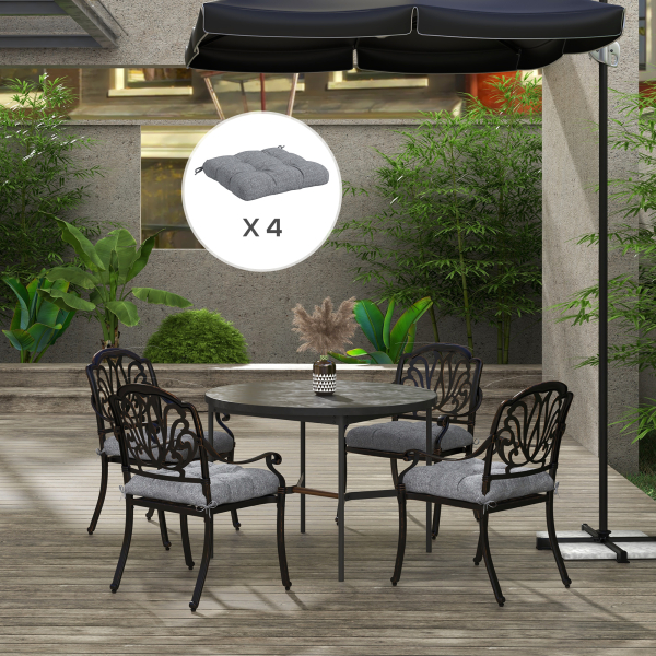 Outsunny Conjunto de 4 Almofadas para Cadeiras de Sala 48x48x7 cm Impermeáveis e Anti-UV com 2 Fitas de Fixação Cinzento - Image 7