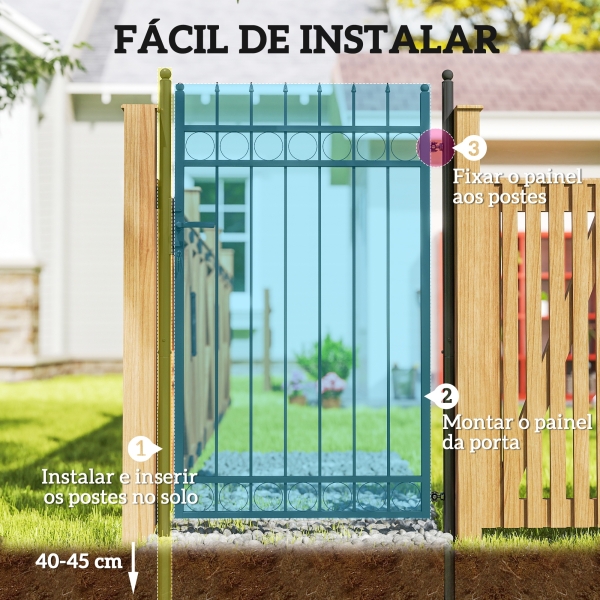 Outsunny Porta de Jardim 89x147,5 cm Porta para Vedação de Barra de Aço Galvanizado com Puxador Fechadura e 3 Chaves Preto - Image 6