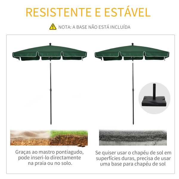 Outsunny Chapéu de Sol Retangular de Jardim 198x130x240cm Chapéu de Sol de Alumínio com Função de Inclinação para Terraço Pátio Exterior Verde - Image 6