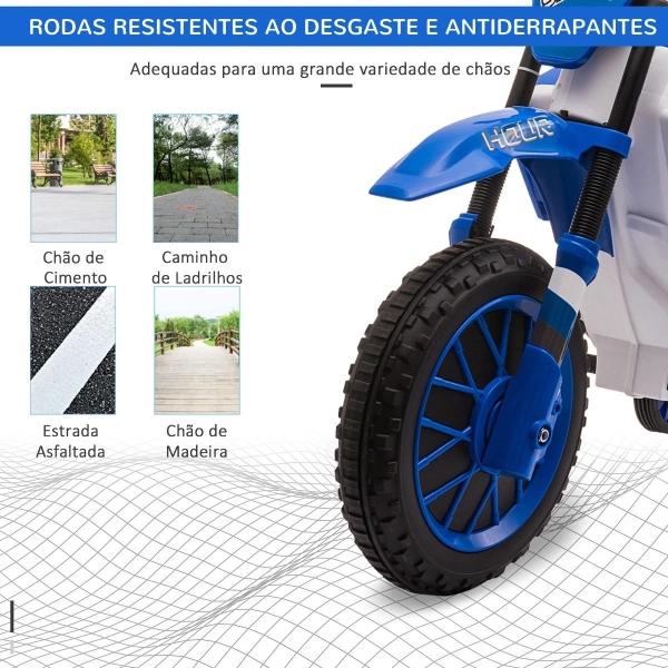 HOMCOM Mota Elétrica para Crianças acima de 3 Anos 12V Mota de Brinquedo Infantil com 2 Rodas de Equilíbrio Velocidade Máx. 8km/h Arranque Suave 106,5x51,5x68cm Azul - Image 7