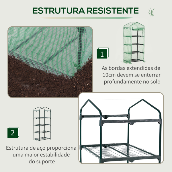 Outsunny Estufa de Jardim com 4 Prateleiras e Cobertura de PE Estufa de Aço para Cultivo de Plantas Flores 70x50x160cm Verde - Image 4