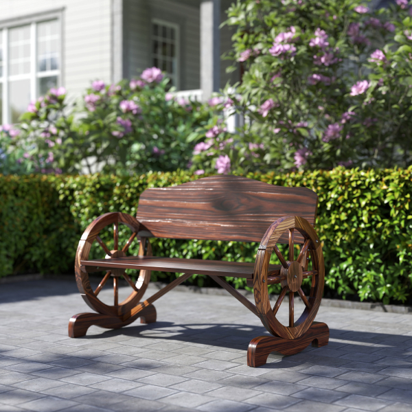 Outsunny Banco de Jardim de Madeira com Apoios de Braço em Forma de Roda Estilo Rústico 110x50x80 cm Nogueira - Image 8