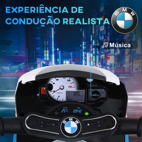 HOMCOM Mota Elétrica BMW para Crianças 6V com Faróis Música e Velocidade Máx. de 2,5 km/h 66x37x44 cm Azul - Image 4