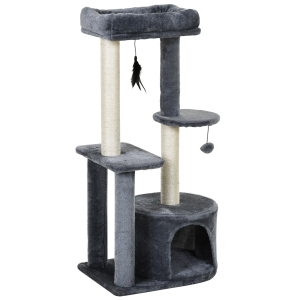 PawHut Árvore de gato de vários níveis Raspador com 1 quarto e 2 plataformas Cinza