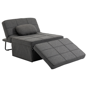 HOMCOM Sofá Cama Individual 3 em 1 Estofado em Linho Reclinável em 5 Posições com Apoio para os Pés e Apoio para a Cabeça 95x189x43cm Cinza
