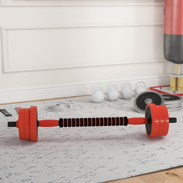 SPORTNOW Conjunto de Halteres 20kg 4 em 1 Conjunto de Pesos com Kettlebell Barra de Pesos para Treino de Força em Casa Ginásio Vermelho - Image 2