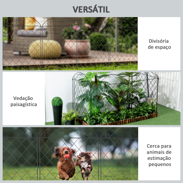 Outsunny Cercas de Jardim de 4 Painéis 88x110 cm Cercas de Jardim Metálicas Cercas Decorativas com Ângulo Ajustável Preto - Image 6