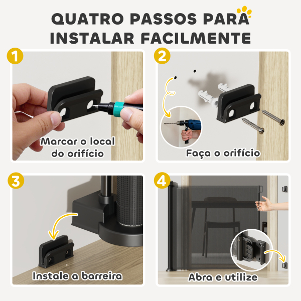 PawHut Barreira de Segurança para Cães Retrátil 0-136 cm  para Cães Pequenos com Botão de Fecho Preto - Image 5