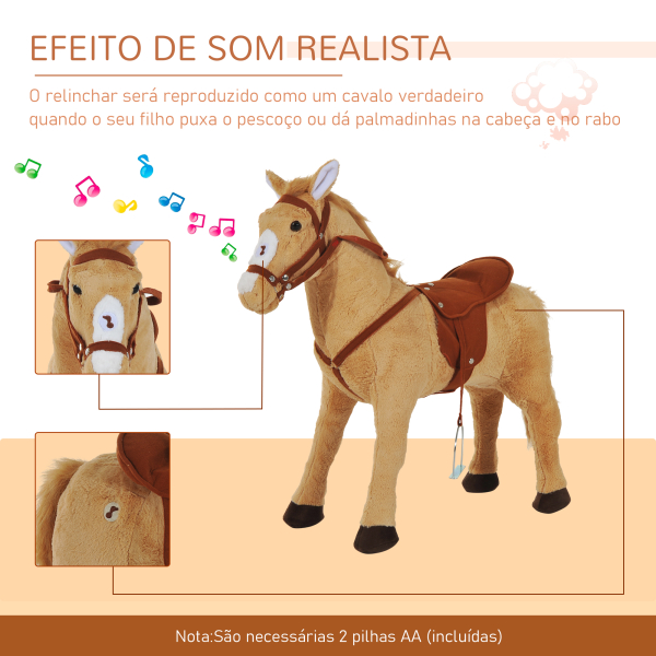 HOMCOM Cavalo de Brinquedo para Crianças de +3 Anos com Sons e Estrutura de Metal Carga 60kg 85x28x60 cm Bege - Image 4