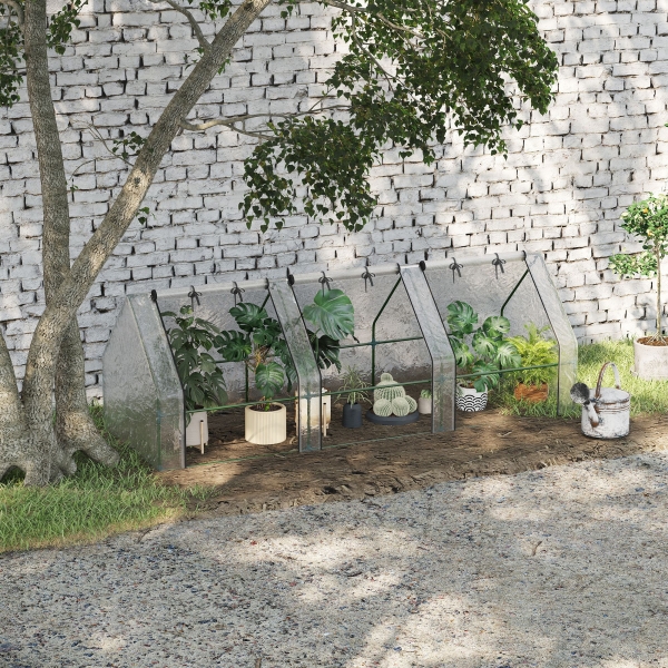 Outsunny Estufa de Jardim Terraço 270x90x90 cm Tipo Casa Tubo de Aço com 3 Janelas Estufa Pequena para Cultivo de Plantas Branco Translúcido - Image 2
