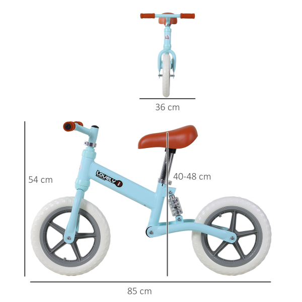 HOMCOM Bicicleta sem Pedais para Crianças entre 2-5 Anos com Assento Ajustável Rodas Antiderrapantes 85x36x54cm Azul - Image 3