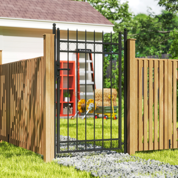 Outsunny Porta de Jardim 89x147,5 cm Porta para Vedação de Barra de Aço Galvanizado com Puxador Fechadura e 3 Chaves Preto - Image 8