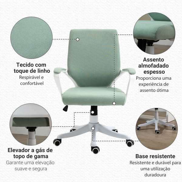 Vinsetto Cadeira de Escritório Ergonómica Giratória e com Altura Ajustável e Suporte Lombar 62x69x92-100 cm Verde - Image 7