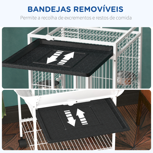 PawHut Gaiola para Pássaros com Suporte e Rodas 62,5x62,5x156 cm Ponte de Arco 2 Poleiros 4 Comedouros 2 Bandejas Removíveis - Image 4