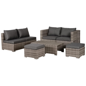 Outsunny Conjunto de Jardim 8 Peças de Vime com 2 Mesas de Centro Poltronas e 2 Apoio para os Pés Marrom e Cinza