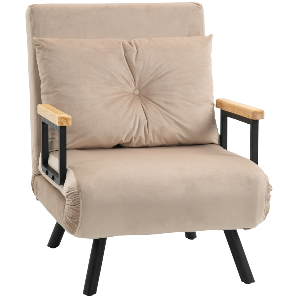 HOMCOM Poltrona Convertível em Cama Poltrona 3 em 1 Convertível em Cama com Encosto Ajustável em 5 Níveis 63x73x81 cm Bege